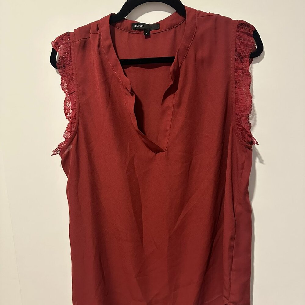 Gibson Red Lace Sleeve Blouse – Size L